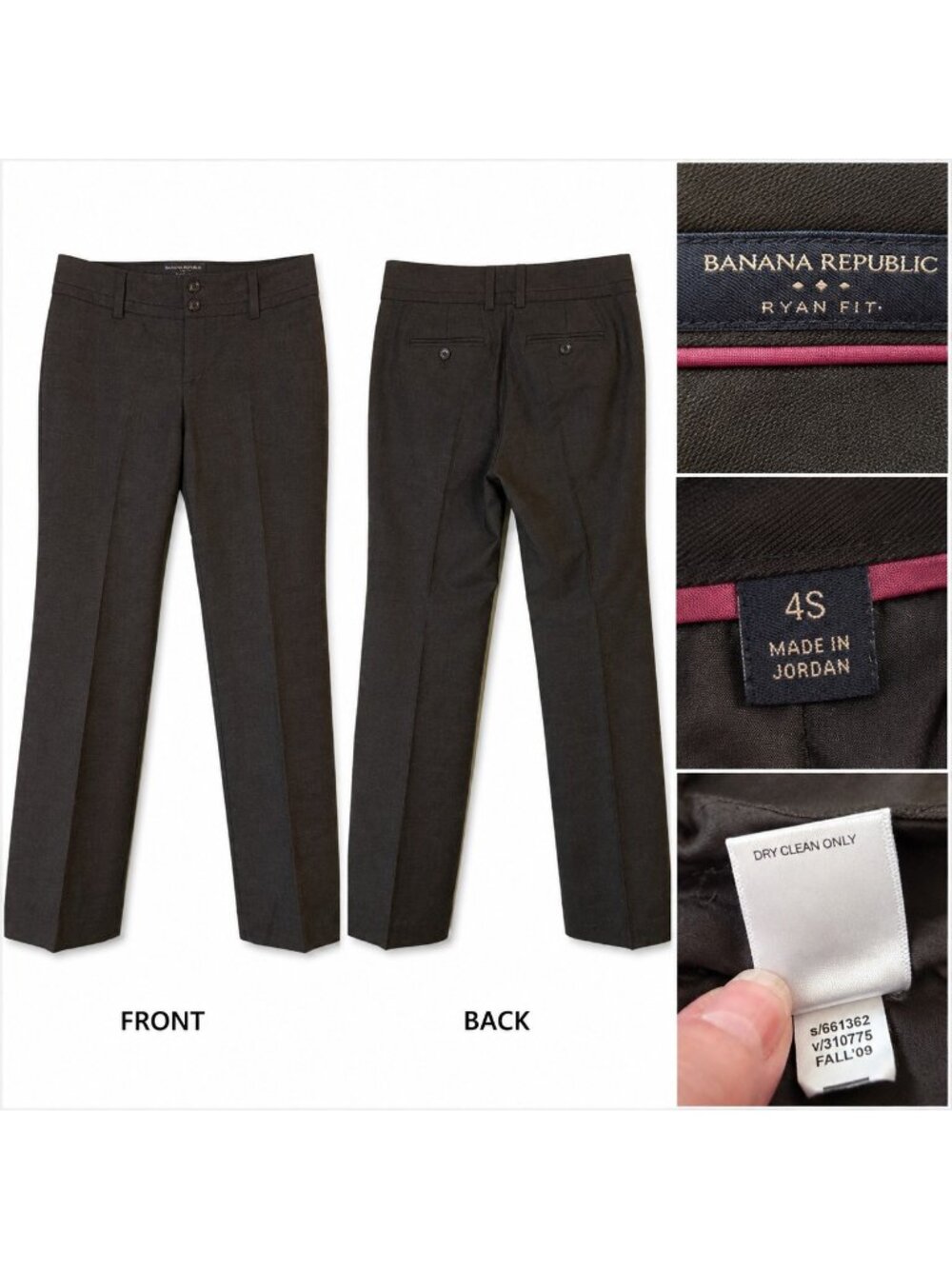 Banana Republic Ryan Fit Trousers Women's 4S Short Brown Straight Leg Wool Pant